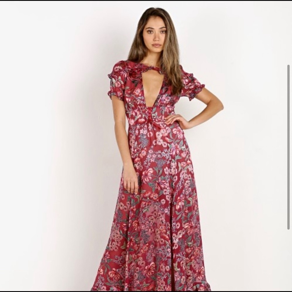 For Love & Lemons berry floral maxi dress size medium new never worn mint cute
